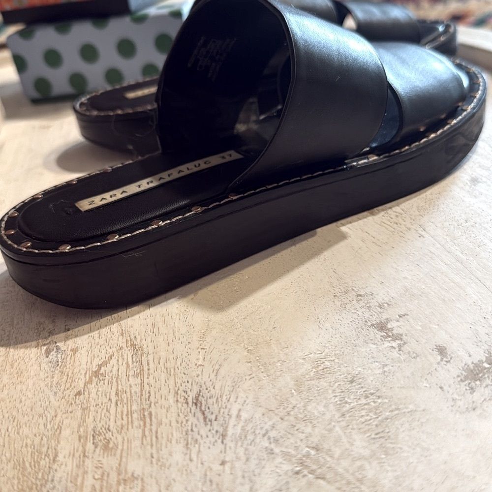 Zara RARE Sandals w Two Straps and Gold Grommets-Black size 37/6.6-7 w Dust Bag - Picture 6 of 15